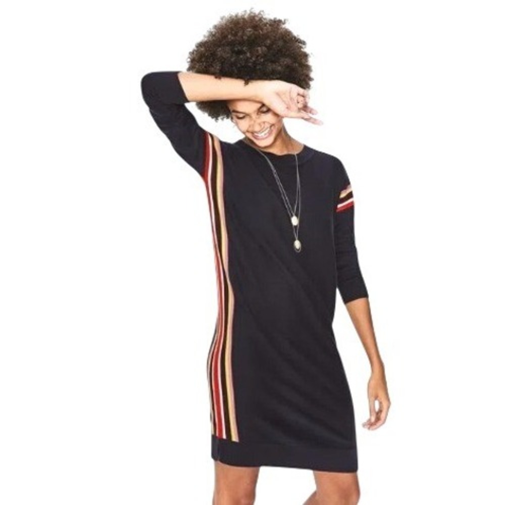 NWT Boden Talise Navy Striped Knit Shift Sweater Dress Retro 70s Style Sporty 8